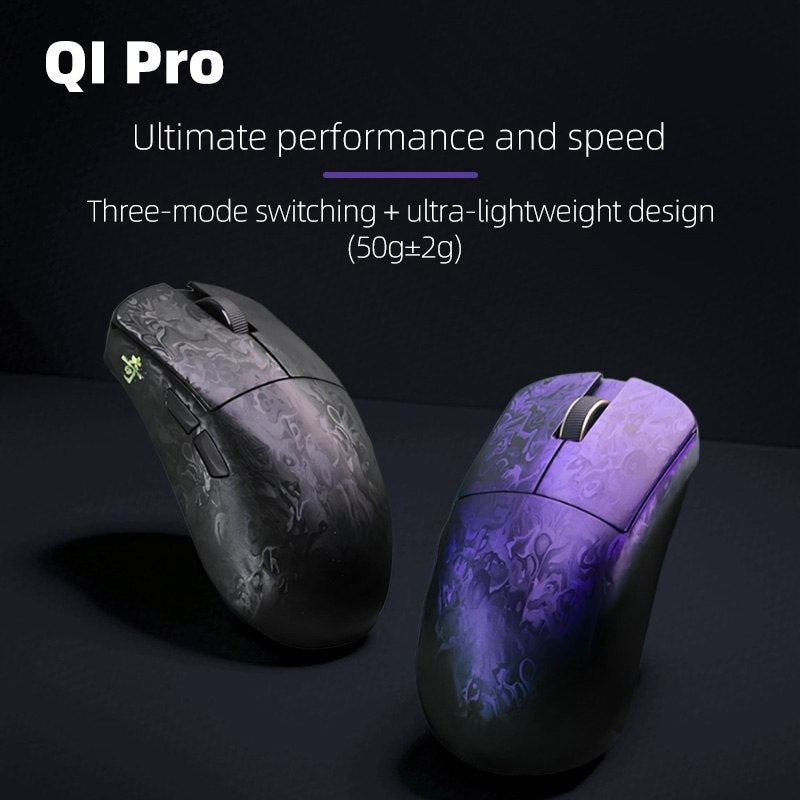 IPI QI Pro carbon fiber gaming mice in purple